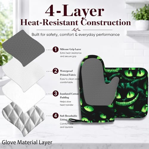 Halloween Ghost Face Heat-Resistant Oven Mitts & Pot Holder Set - Non-Slip Silicone Kitchen Gloves
