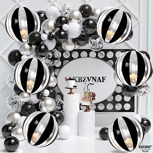 Large Black and Silver Foil Balloons Set - 22 Inch & 20 Inch Starburst Pack of 56