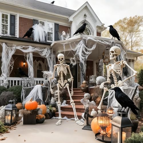 Halloween Black Feathered Crow Decorations - 12 Pack Lifelike Bird Props