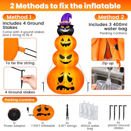 8FT Halloween Inflatable Outdoor Decoration with Built-in LEDs - Stacked Pumpkin, Weather-Resistant, Easy Setup, Halloween Yard Decor - Pumpkin Variation