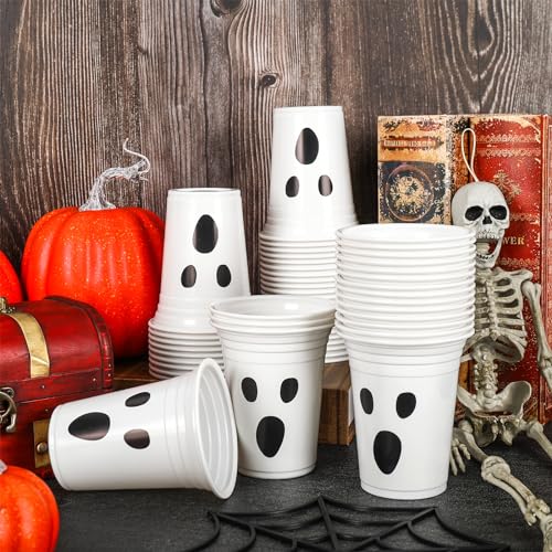 50Pcs Halloween Ghost Plastic Cups 12oz Disposable Party Drinkware