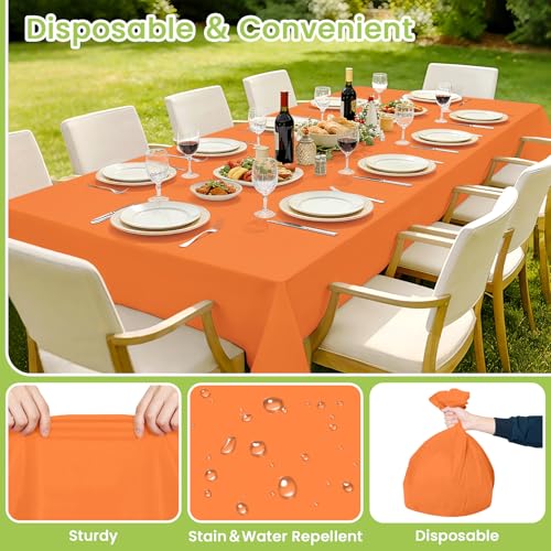 Orange Disposable Plastic Table Cloth Set - 4 Pack 54 x 108 Inches - Rectangle, Party Table Cover