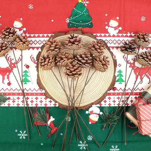 Natural Pine Cone Decorations - 15pcs 30cm Pine Cone Picks for Holiday & DIY Crafts
