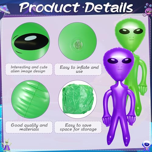 Inflatable Alien Party Decorations Set - 67 Inch Jumbo Blow-up Toy in Blue, Green & Purple