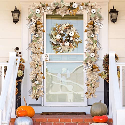 Autumn Maple Leaf Garlands - 2 Pack 6Ft Rustic Fall Decorations for Home