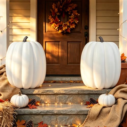 Artificial White Pumpkin Decor - 19 Inch Fall Halloween Thanksgiving