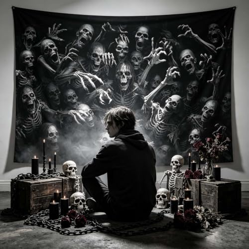 Halloween Skeleton Ghouls Backdrop Black 120 x 82 Inch - Haunted House Decor