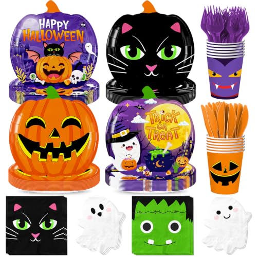 Halloween Paper Plates and Napkins Set - Disposable Party Tableware for 24 Guests