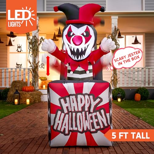 5 Ft Halloween Inflatable Clown Decor with LEDs - Outdoor Yard & Garden Decoration