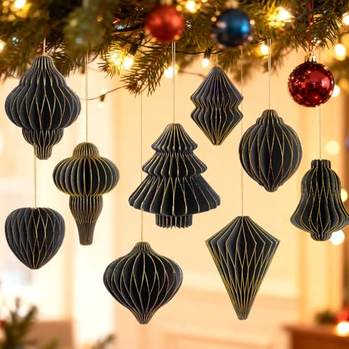 Black Paper Christmas Decorations 12pcs - 3D Honeycomb Lanterns with Glitter - Variation of THIS listing