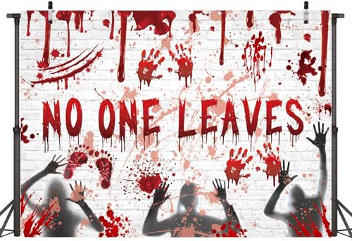 No One Leaves Halloween Wall Backdrop 7x5ft - Bloody Brick Wall Scene - Variation of THIS listing