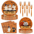 Halloween Ghost Pumpkin Disposable Plate Set - Trick or Treat Party Supplies, Serves 24 - Variation: Ghost Pumpkin