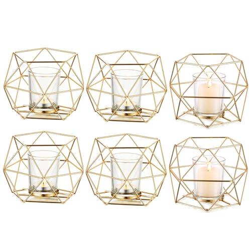 Gold Geometric Tealight Candle Holders Set - 6 Pieces Wedding Centerpieces