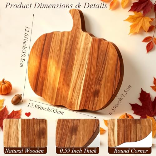 Halloween Pumpkin Cutting Board - 13x12 Inch Natural Wood Charcuterie Platter for Fall Decor