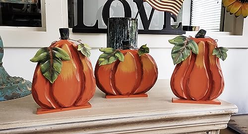 Wooden Pumpkin Decor Outdoor Fall Sign for Porch Garden Yard - Rustic Autumn Tabletop Decoration