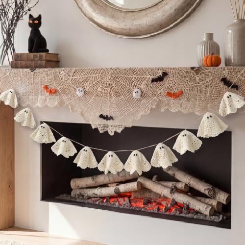 Halloween Ghost Garland 6.5 ft Lace Crochet Decorations for Autumn & Party