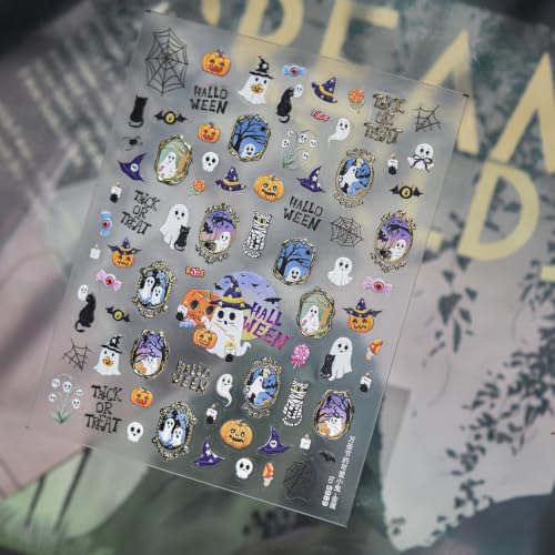 Halloween Ghost Pumpkin Nail Stickers - Metallic Outline Nail Art Decals - Variation29