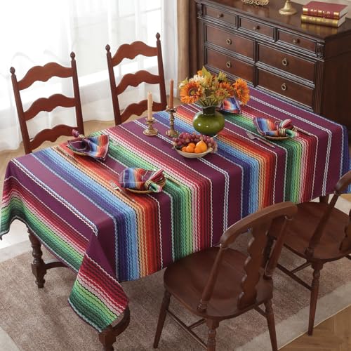 Purple Mexico Serape Stripe Tablecloth 60x102 Inch Rectangular Fiesta Decor