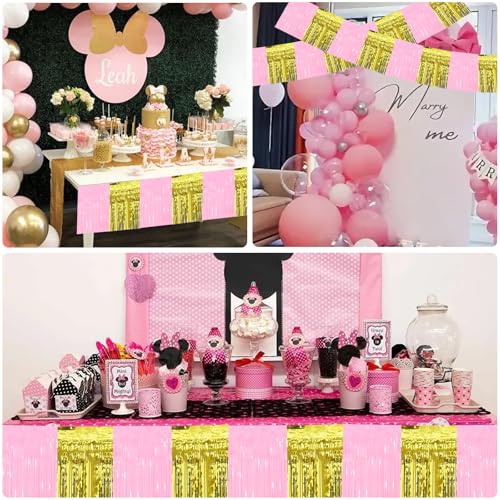 Macaron Pink Gold Fringe Garland Banner 30ft Party Streamers - 3 Pack