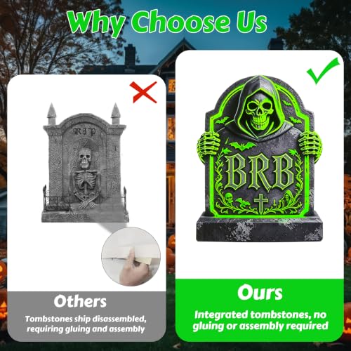 6 Pack Halloween Glow-in-The-Dark Tombstone Decorations - Weatherproof Outdoor Gravestones