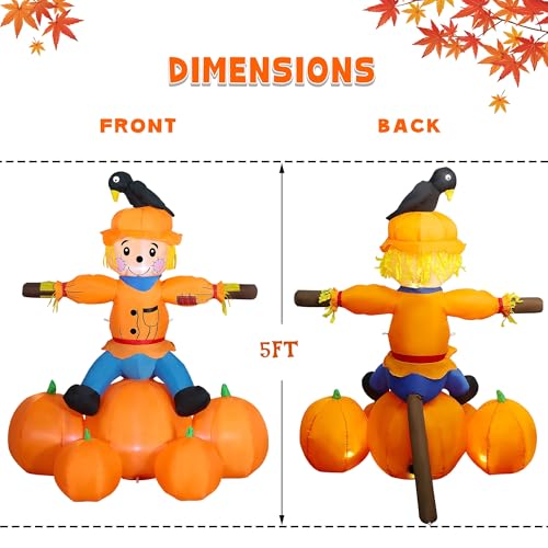 5FT Lighted Inflatable Fall Scarecrow Decoration for Yard and Garden