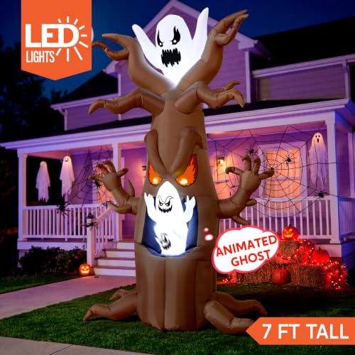 7 Ft Halloween Inflatable Tree with Ghost & Built-in LEDs Outdoor Yard Decor
