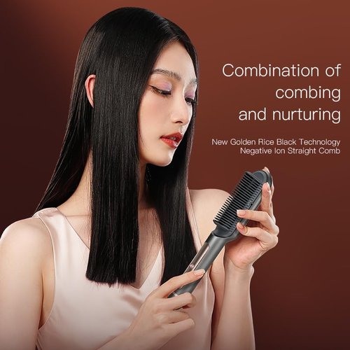 Hair Straightener Brush,Straightening Brush for Women with 5Temp Settings, Ring Hair Straightener Comb, 30s Fast Heating, 40 Million Level Anion, Negative Ions, LED Display, Dual Voltage