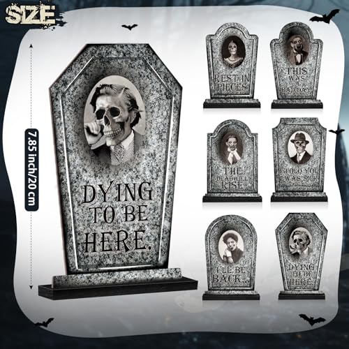 Halloween Tombstone Centerpieces with 3D Face Frames - Marble Finish, Set of 6