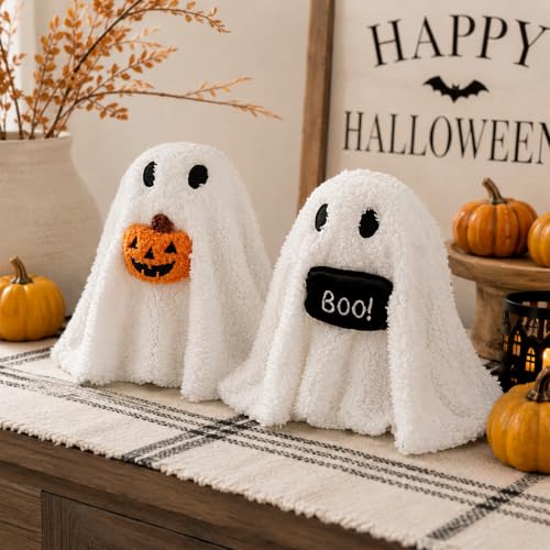 Halloween Ghost Table Decorations - 2pcs Draped Plush Spooky Decor for Indoor Display