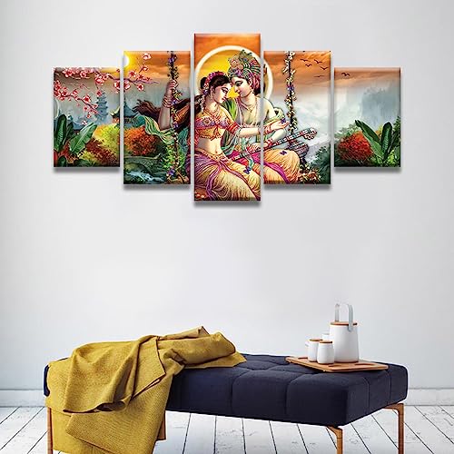 Radha Krishna Wall Art Canvas Print - 4 Panels 20x40 Inch Hindu Religious Decor - Variation of THIS listing