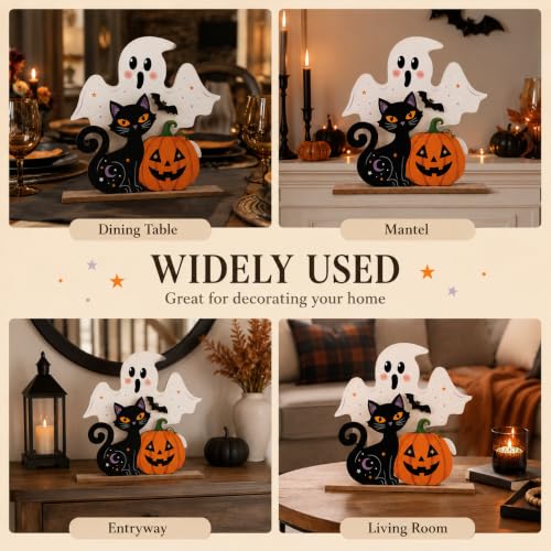 Halloween Wooden Decor Set - Ghost, Black Cat & Pumpkin Farmhouse Table Centerpieces