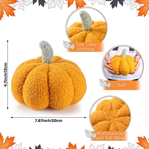 Thanksgiving Pumpkin Pillows Set - 3 Pieces, 7.87 Inch, White, Yellow, Brown