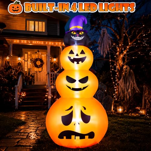 8FT Halloween Inflatable Outdoor Decoration with Built-in LEDs - Stacked Pumpkin, Weather-Resistant, Easy Setup, Halloween Yard Decor - Pumpkin Variation