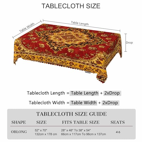 Rectangular Rug Tablecloth 52x70 Inch Bohemian Geometric Dining Cover - Red