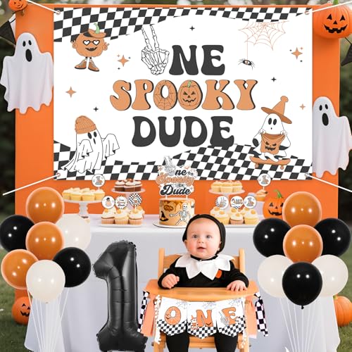 Halloween First Birthday Party Decorations Boy Spooky Dude Banner Backdrop Balloons Set