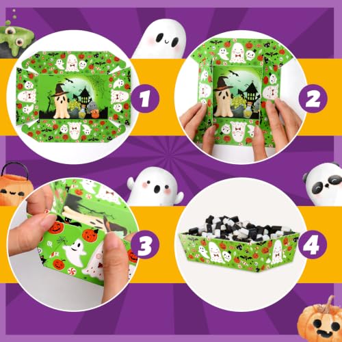 Halloween Paper Food Trays 60 PCS Double-Sided Ghost Pumpkin Witches