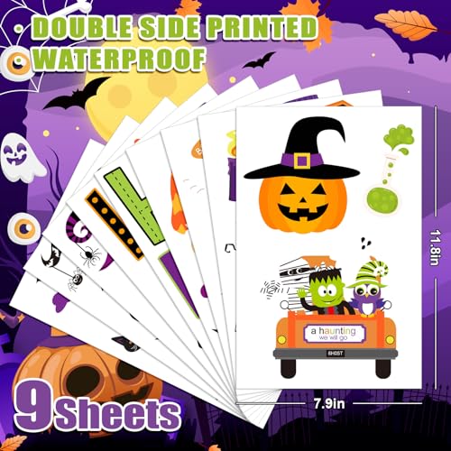 Halloween Window Clings - 9 Sheets, Reusable Cartoon Pumpkin Ghost Gnome Decorations