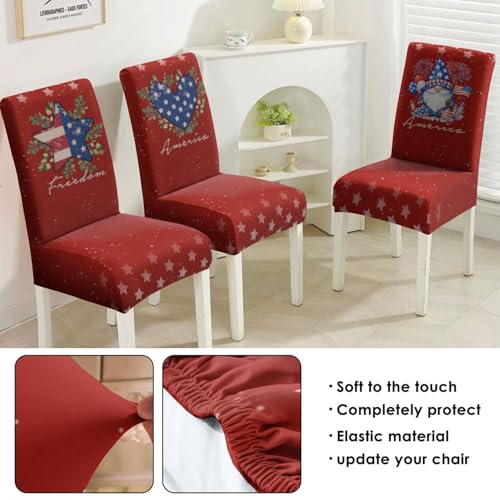 Patriotic 4th of July Chair Covers Set of 4, Red White Blue American Flag Slipcovers