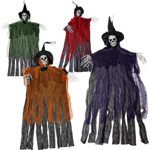 Halloween Hanging Ghost Decorations Set - Spooky 4-Pack, 35-Inch Flying Spirits for Outdoor & Indoor Haunted House, Porch, Yard