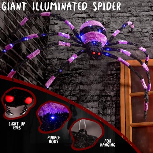 Purple 5ft Giant Light Up Spider Halloween Decoration with LED Eyes & Timer