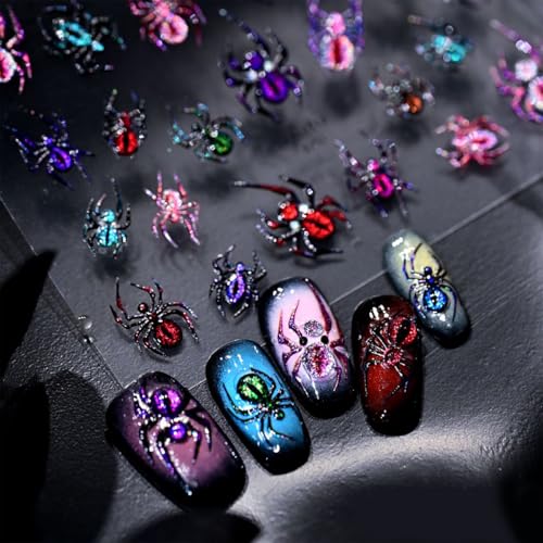 Halloween Spider Nail Stickers - 5D Embossed Cat Eye Nail Art Decals, Style-50
