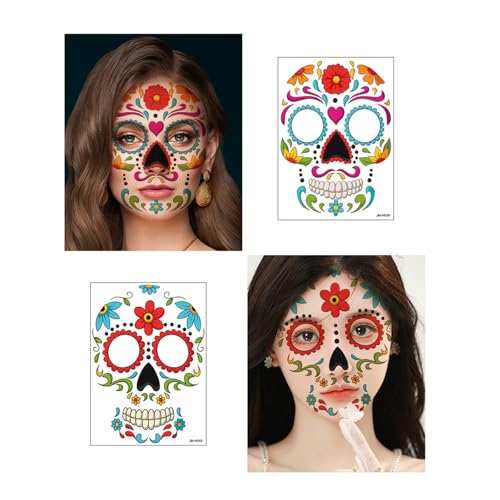 Day of the Dead Temporary Tattoos Halloween Face Stickers 11 Sheets - Pattern-2