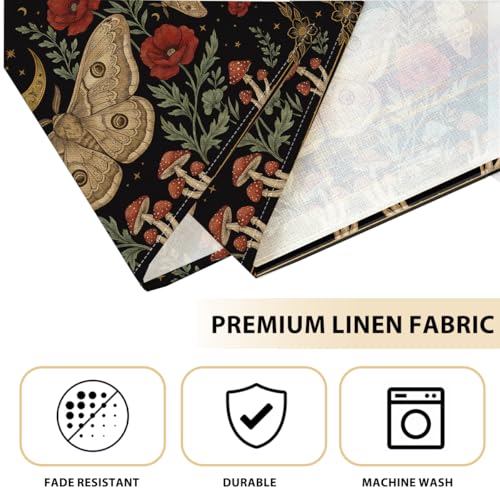 Black Poppy Moth & Moon Placemats Set of 4 - Floral Spring Table Mats