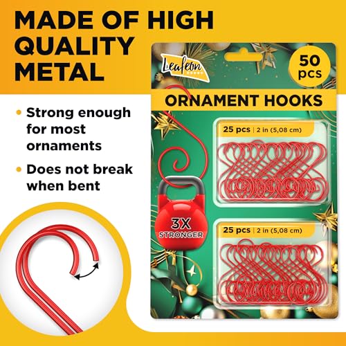 Red 50 Pcs Christmas Ornament Hooks – S-Shaped Holiday Tree Hangers