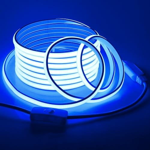 Blue COB LED Strip Lights 5M Waterproof Outdoor Rope Lights with Switch