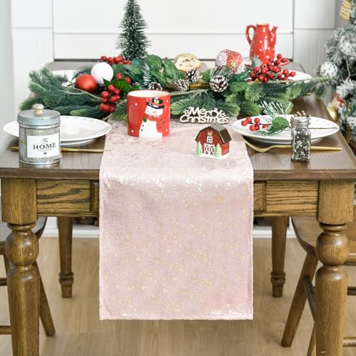 Pink Dutch Fleece Table Runner 13x72 Inch Holiday Kitchen Decor Glitter Metallic