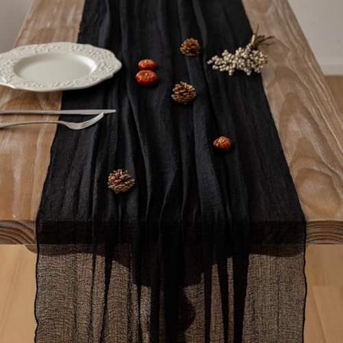 3-Pack Black Cheesecloth Table Runner 120 Inch for Holiday & Event Decor - Variation: 35x120 Inches