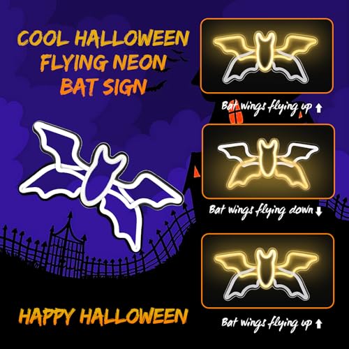 Warm Halloween Flying Bat Neon Sign - Animated Wing Flap Wall Decor