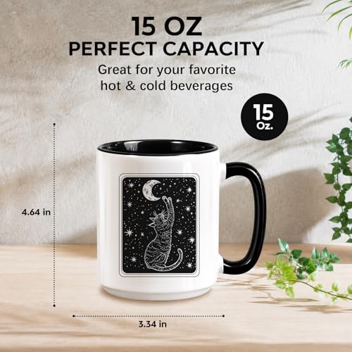 Black Cat Ceramic Mug 15 Oz Witchy Moon Gothic Coffee Cup - Cat Variation