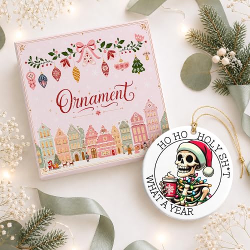 Funny Skeleton Christmas Ornament - Santa Skull Lights Keepsake - Dark Humor Holiday Decor